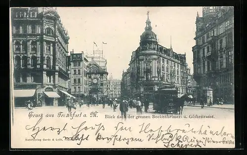 AK Frankfurt a. M., Blick nach der grossen Bockenheimer- und Göthestrasse, mit Pferdebahn