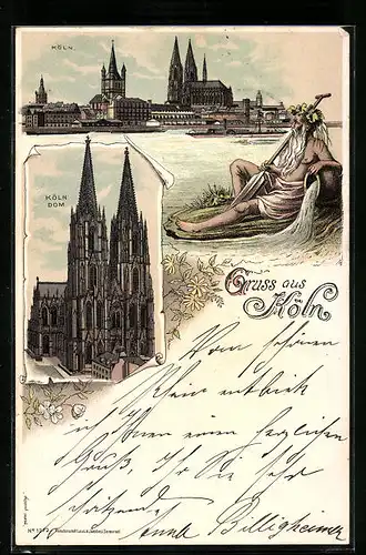 Lithographie Köln, Teilansicht, Dom