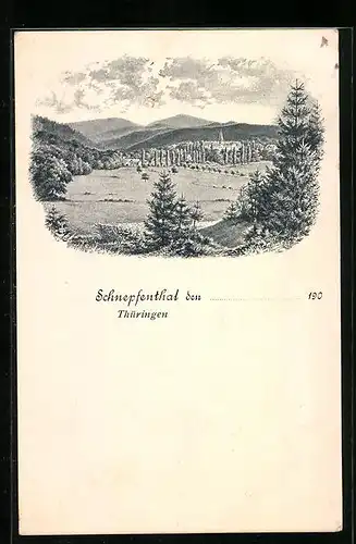 Künstler-AK Schnepfenthal /Thüringen, Ortspartie