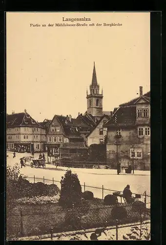 AK Langensalza, Partie an der Mühlhäuser-Strasse mit der Bergkirche