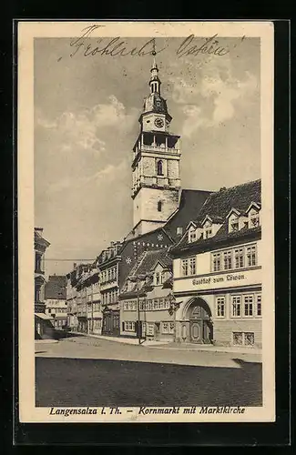 AK Langensalza i. Th., Kornmarkt mit Gasthof zum Löwen und Marktkirche