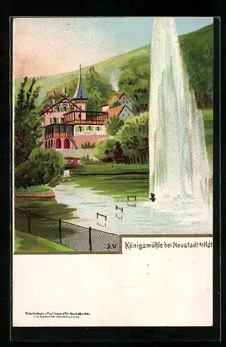 Künstler-AK Neustadt, Königsmühle mit Fontäne