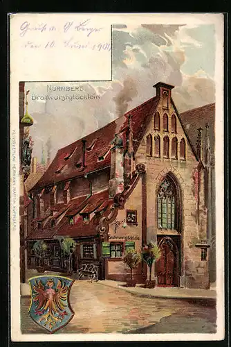 Lithographie Nürnberg, Gasthaus Bratwurstglöcklein, Wappen