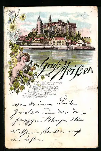 Vorläufer-Lithographie Meissen, 1893, Panorama mit Albrechtsburg