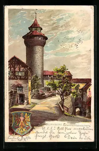 Lithographie Nürnberg, Am Brunnenhäuschen, Wappen