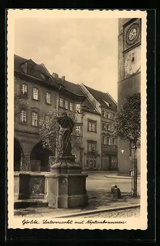 AK Görlitz, Untermarkt mit Neptunbrunnen