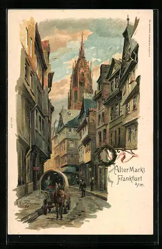 Lithographie Frankfurt a. M., Strassenpartie am Alten Markt