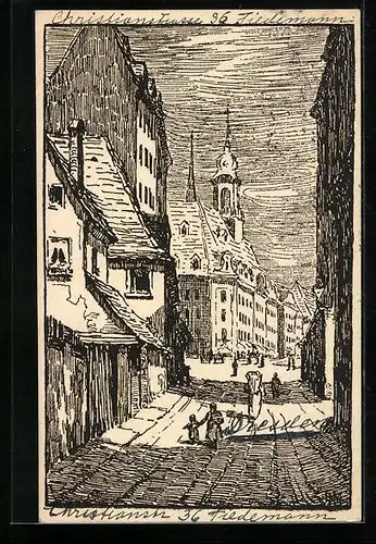 Künstler-AK Dresden, Blick in die Blockhausgasse