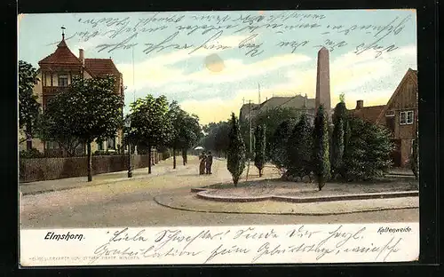 AK Elmshorn, Strassenpartie Kaltenweide mit Obelisk