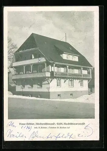 AK Höchenschwand /Hochschwarzwald, Hotel Haus Böhler