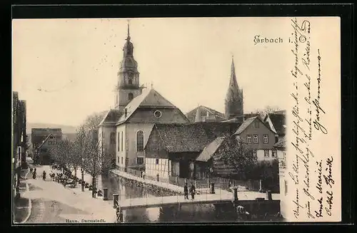 AK Erbach i. O., Teilansicht mit Brücke und Kirche