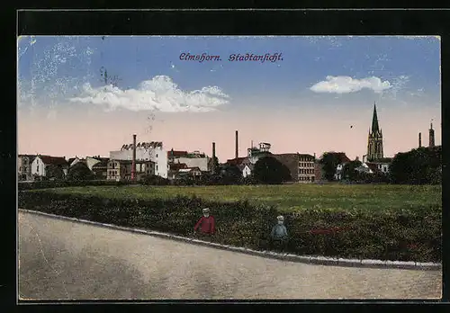 AK Elmshorn, Stadtansicht von einer Wiese aus