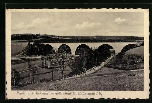AK Weissensand i. V., Reichsautobahnbrücke im Göltzschtal