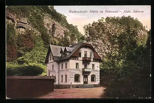 AK Waltersdorf /Sächs. Schweiz, Gasthaus Waltersdorfer Mühle im Polenztal