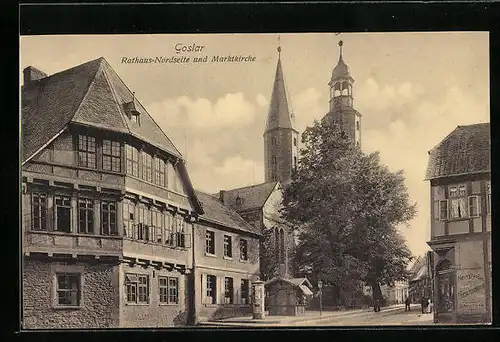 AK Goslar, Rathaus-Nordseite und Marktkirche