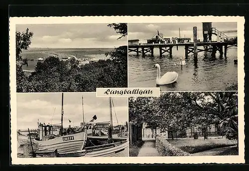 AK Langballigau, Hafen mit Schwänen, Strand, Ortspartie