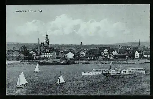 AK Schierstein, Uferpartie und Dampfer