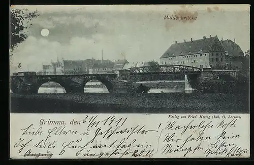 Mondschein-AK Grimma, Muldenbrücke