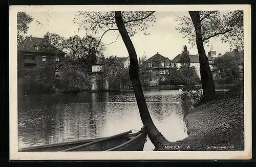 AK Minden i. W., Schwanenteich mit Boot