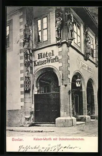 AK Goslar, Hotel Kaiser-Worth mit Dukatenmännchen