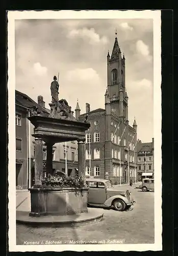 AK Kamenz i. Sa., Marktbrunnen mit Rathaus
