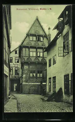 AK Minden i. W., Restaurant Wittekind in der Strassenansicht