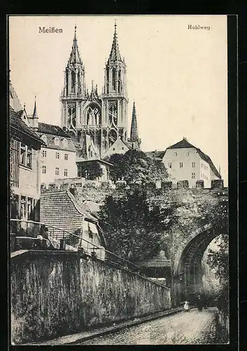 AK Meissen, Strassenpartie im Hohlweg