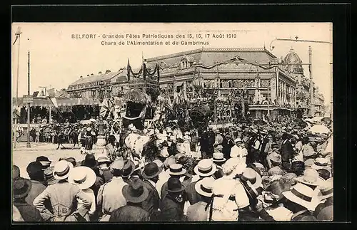 AK Belfort, Grandes Fetes Patriotiques Aout 1919, Chars de l`Alimentation et de Gambrinus