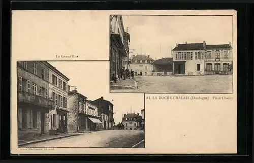 AK La Roche-Chalais, Place Chanzy et la Grand`Rue