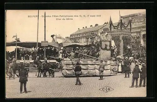 AK Belfort, Grandes Fetes Patriotiques Aout 1919, Char du Génie