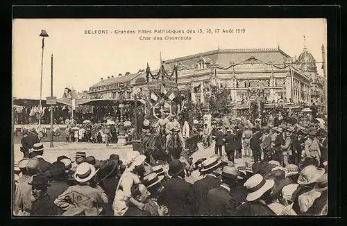 AK Belfort, Grandes Fetes Patriotiques Aout 1919, Char des Cheminots