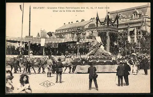 AK Belfort, Grandes Fetes Patriotiques Aout 1919, Char de la Ville de Belfort
