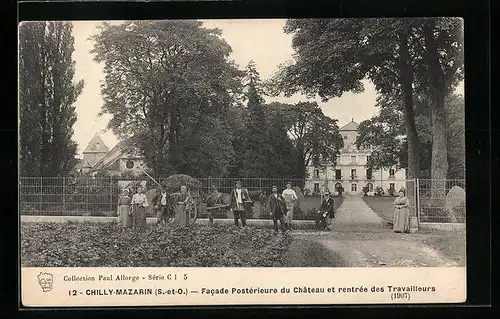 AK Chilly-Mazarin, Facade Postérieure du Château et rentrée des Travailleurs 1907