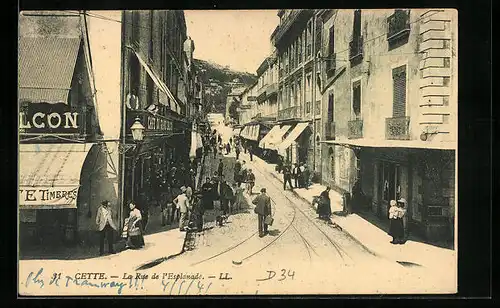 AK Cette, La Rue de l`Esplanade, Strassenpartie