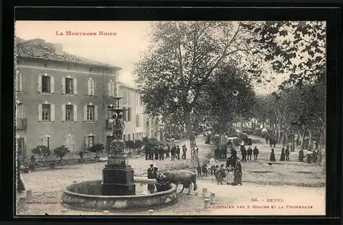 AK Revel, La Fontaine des 3 Graces et la Promenade