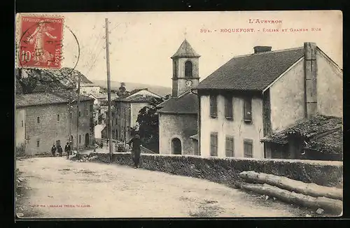 AK Roquefort, Église et Grande Rue
