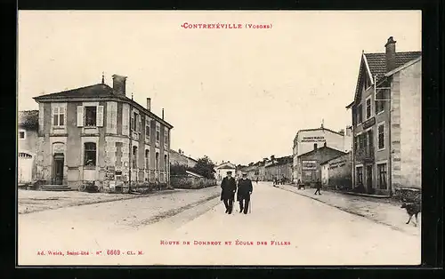 AK Contrexéville, Route de Dombrot et École des Filles