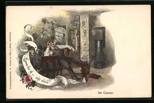 Lithographie Im Carzer, studentische Szene