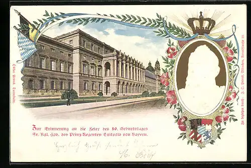 Präge-AK Portrait Prinzregent Luitpold mit Wappen