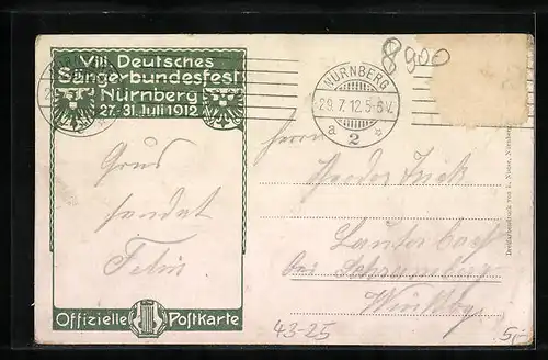 Künstler-AK Nürnberg, VIII. Deutsches Sängerbundes-Fest 1912