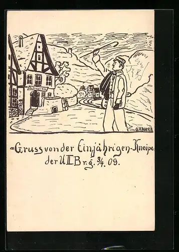 AK Einjährigen-Kneipe der U. II. Br. g. 1909