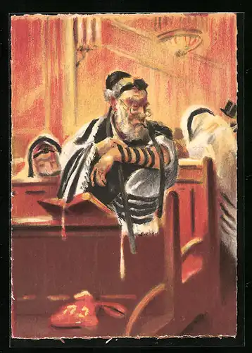 Künstler-AK Jüdische Feste, Les Phylactères