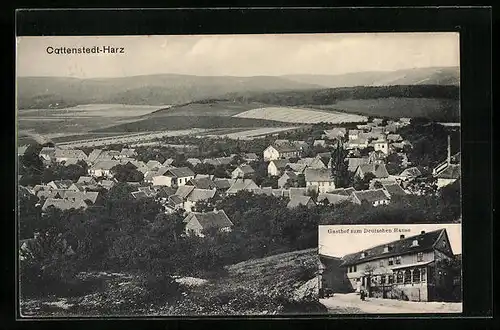 AK Cattenstedt /Harz, Totalansicht und Gasthof zum Deutschen Hause