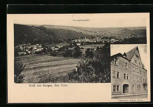 AK Burgen /Bez. Trier, Gesamtansicht und Gasthof Adolf Bohn