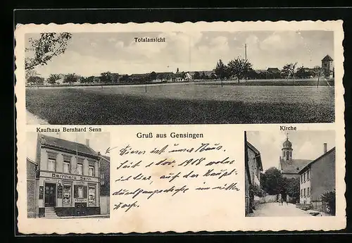 AK Gensingen, Teilansicht, Kaufhaus Bernhard Senn und Kirche