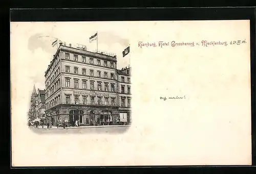 AK Hamburg, Hotel Grossherzog von Mecklenburg mit Strasse