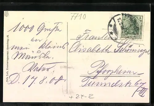 AK Donaueschingen, Brandkatastrophe 1908, Teilansicht mit zerstörten Häusern