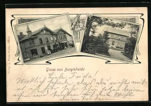 Passepartout-AK Bargteheide, Gasthaus August Lampe und Pastorat
