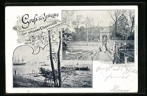 AK Schulau /Elbe, Etablissement Zur schönen Elbaussicht, Elbpartie