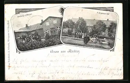 Passepartout-AK Roikier, Handlung J. Petersen und Hof A. Jürgensen mit Bewohnern